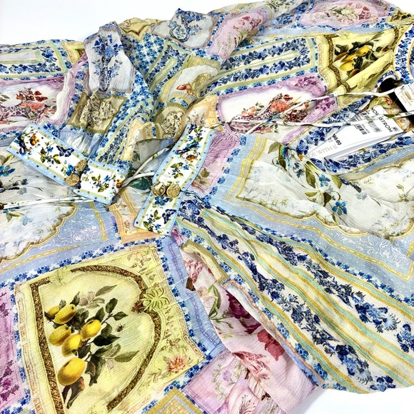 Camilla Gathered Panel Silk Mini Shirt Dress Botanical Ballads Large NWT - Picture 16 of 17